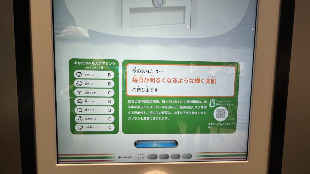 パーソナルフードスタンドの診断結果の説明画面です。